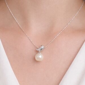 Silver Bird Pearl Necklace Dainty CZ Pendant Freshwater Pearl Minimalist Jewelry